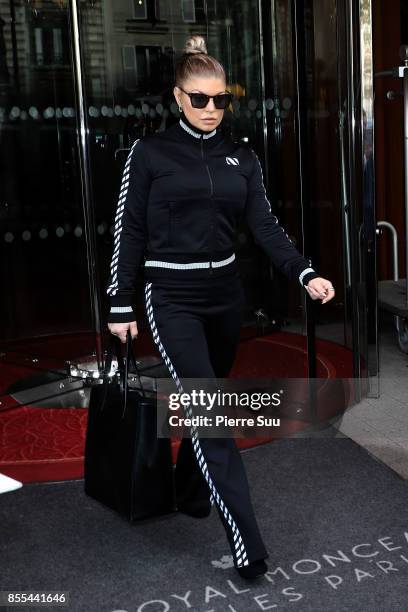 Fergie is seen leaving her hotell on September 29, 2017 in Paris, France.