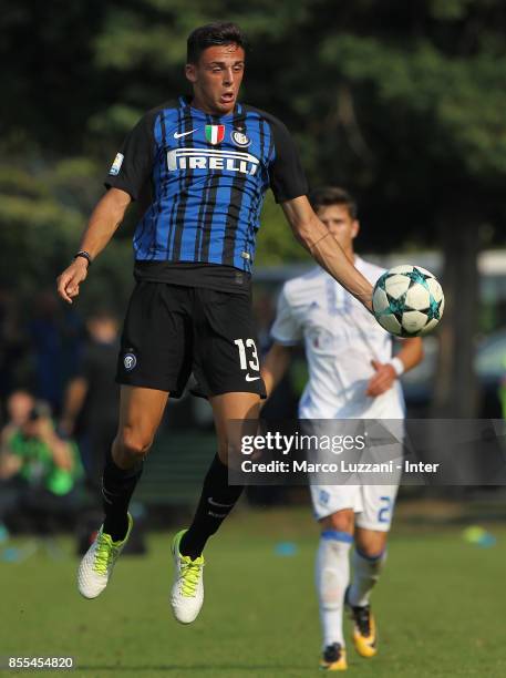 Gabriele Zappa of FC Internazionale in action during the UEFA Youth League Domestic Champions Path match between FC Internazionale and Dynamo Kiev at...