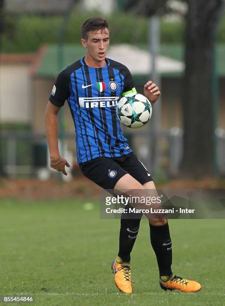 Manuel Lombardoni of FC Internazionale in action during the UEFA Youth League Domestic Champions Path match between FC Internazionale and Dynamo Kiev...
