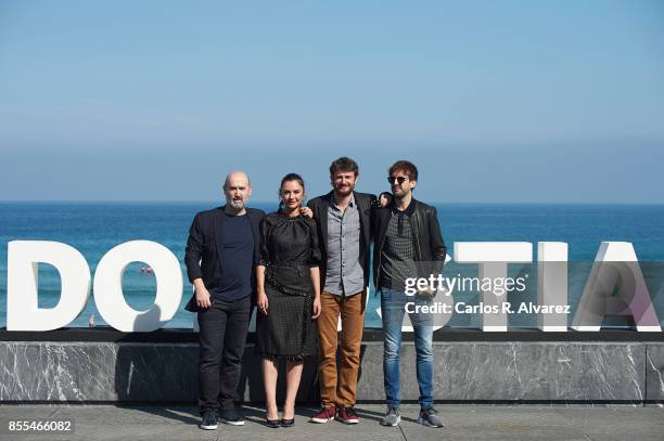 Actors Javier Camara, Miren Ibarguren, Gorka Otxoa and Julian Lopez attend 'Fe De Etarras' photocall during the 65th San Sebastian International Film...