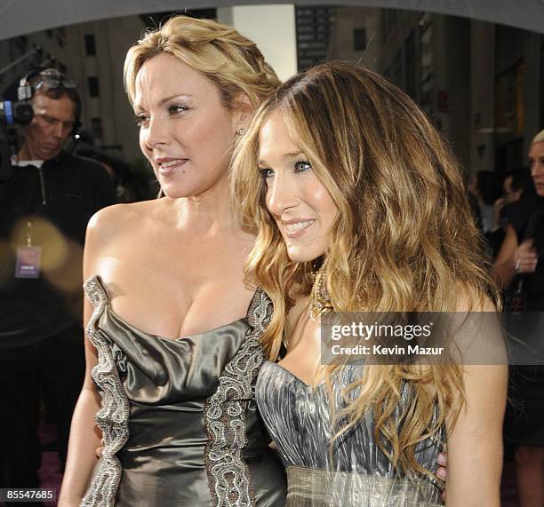 Kim Cattrall and Sarah Jessica Parker attend the premiere of "Sex and the City: The Movie" at Radio City Music Hall on May 27, 2008 in New York City.