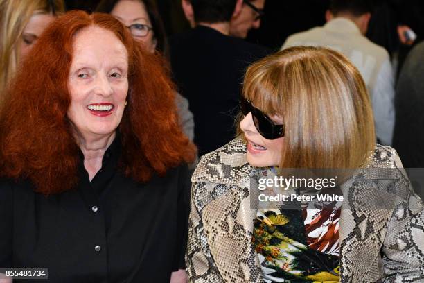 Grace Coddington and Anna Wintour attends the Loewe show as part of the Paris Fashion Week Womenswear Spring/Summer 2018 on September 29, 2017 in...