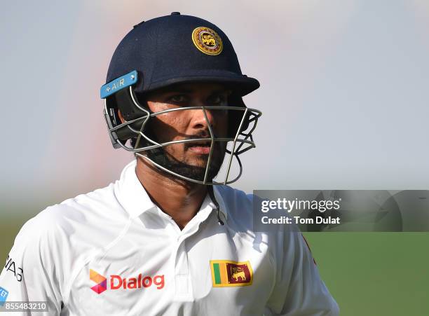 Dinesh Chandimal of Sri Lanka looks on during Day Two of the First Test between Pakistan and Sri Lanka at Sheikh Zayed Stadium on September 29, 2017...