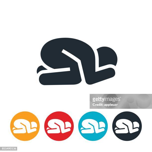 anxious person in fetal position icon - lying on front stock illustrations