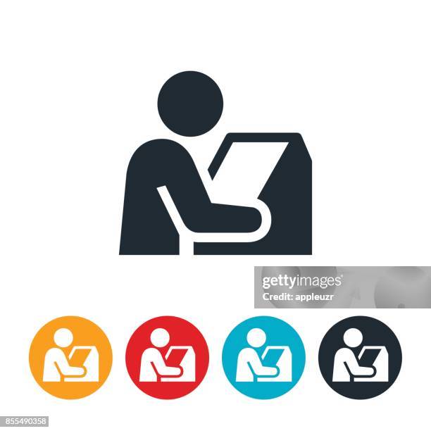 bildbanksillustrationer, clip art samt tecknat material och ikoner med person på kiosk icon - självbetjäning