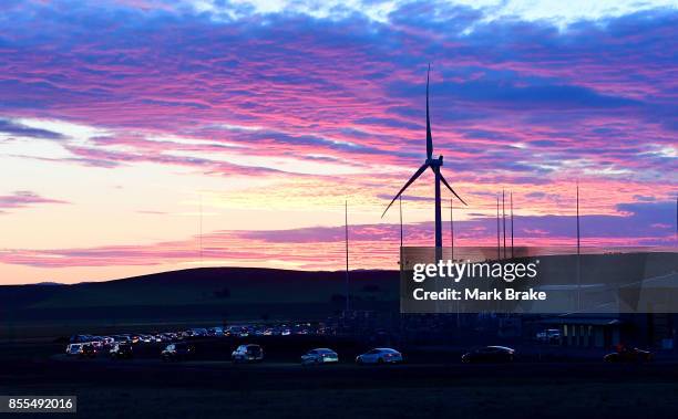 Cars arrive to Tesla Powerpack Launch Event at Hornsdale Wind Farm on September 29, 2017 in Adelaide, Australia. Tesla will build the world's largest...