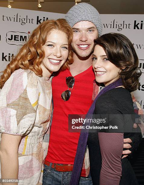 Rachelle Lefevre, Kellan Lutz and Ashley Greene during the "Twilight" DVD and apparel launch hosted by Kitson, JEM Sportswear and Awake, Inc. At...