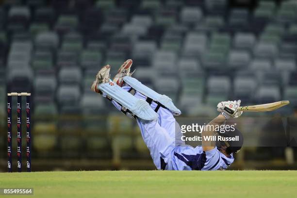Ed Cowan of NSW ducks under a ball from Jhye Richardson of WA during the JLT One Day Cup match between New South Wales and Western Australia at WACA...