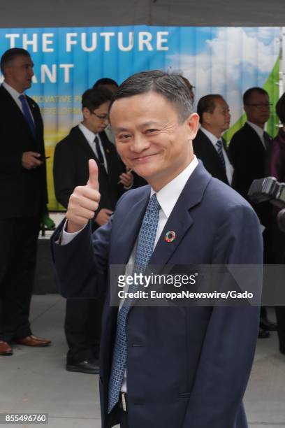 Half length portrait of Alibaba founder and chairman Jack Ma, the richest person in China, giving a thumbs up during his visit to to the UN...