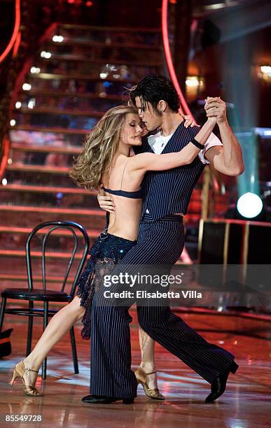 Actor Andrea Montovoli and his dance partner Ola Karieva perform during the final of ''Strictly Come Dancing'' tv show on March 21, 2009 in Rome,...