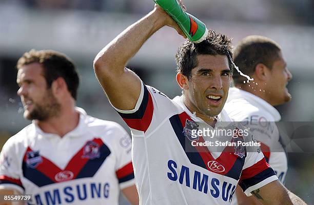 Braith Anasta of the Roosters after scoring a try during the round two NRL match between the Canberra Raiders and the Sydney Roosters at Canberra...