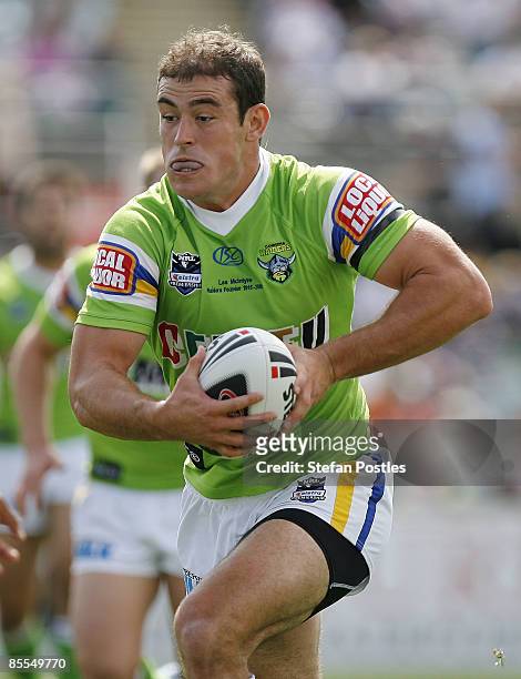 Terry Campese of the Raiders in action during the round two NRL match between the Canberra Raiders and the Sydney Roosters at Canberra Stadium on...