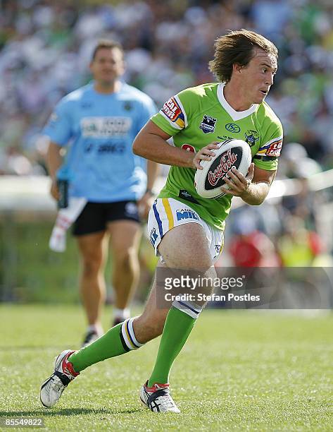 Marc Herbert of the Raiders in action during the round two NRL match between the Canberra Raiders and the Sydney Roosters at Canberra Stadium on...