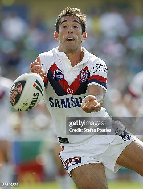 Braith Anasta of the Roosters in action during the round two NRL match between the Canberra Raiders and the Sydney Roosters at Canberra Stadium on...