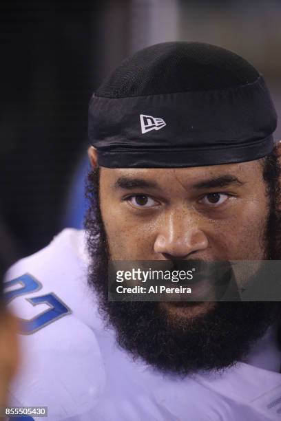 Defensive Tackle Haloti Ngata of the Detroit Lions follows the action against the New York Giants on September 18, 2017 at MetLife Stadium in East...