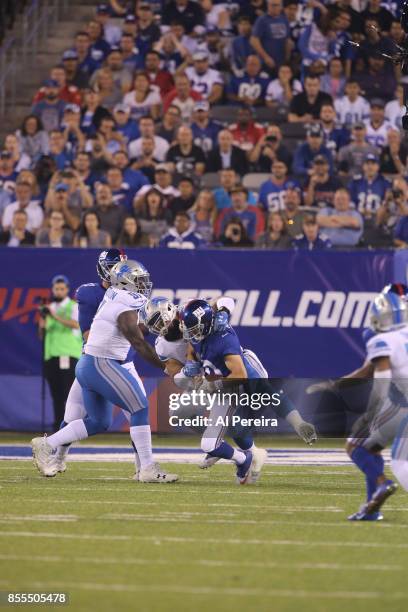 Defensive Tackle Haloti Ngata of the Detroit Lions has a Sack against the New York Giants on September 18, 2017 at MetLife Stadium in East...