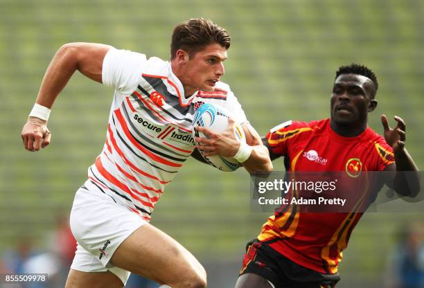 Ben Howard of England in action during the Rugby Oktoberfest 7's Pool B match between England and Uganda at Olympiastadion on September 29, 2017 in...