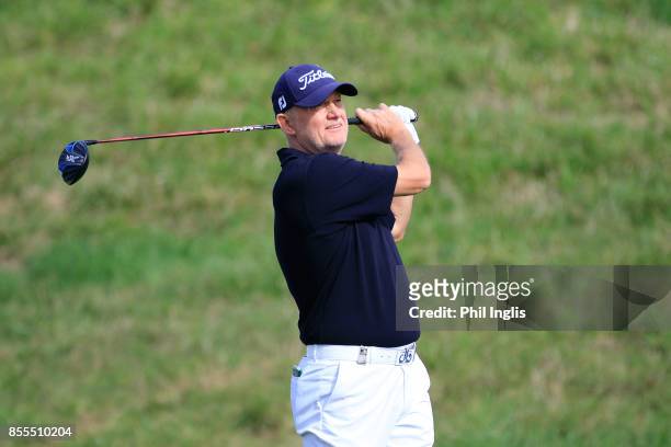Roger Chapman of England in action during the second round of the Paris Legends Championship played at Le Golf National on September 29, 2017 in...