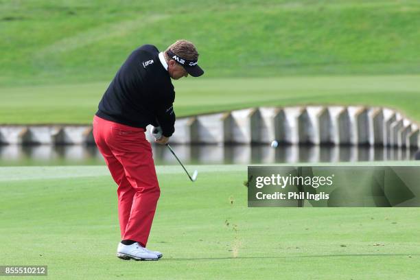 Paul Broadhurst of England in action during the second round of the Paris Legends Championship played at Le Golf National on September 29, 2017 in...