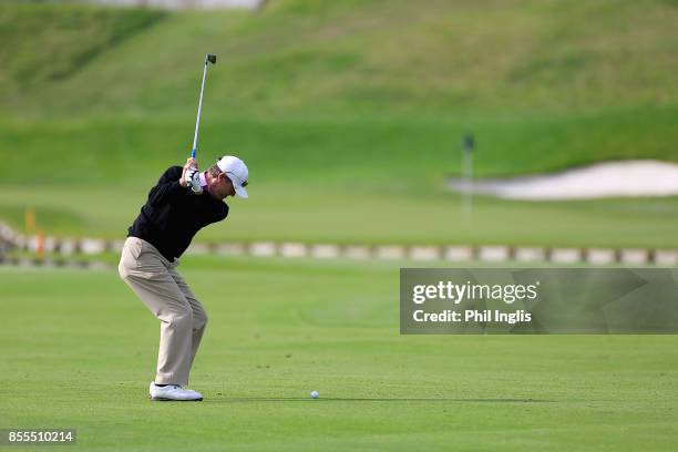 Des Smyth of Ireland in action during the second round of the Paris Legends Championship played at Le Golf National on September 29, 2017 in Paris,...