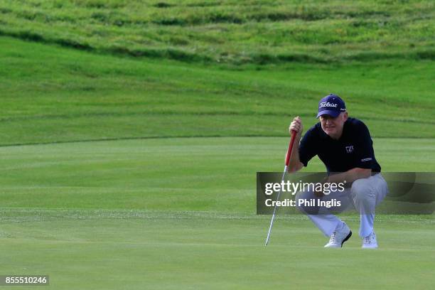 Roger Chapman of England in action during the second round of the Paris Legends Championship played at Le Golf National on September 29, 2017 in...