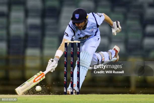 Ed Cowan of NSW runs for the crease during the JLT One Day Cup match between New South Wales and Western Australia at WACA on September 29, 2017 in...