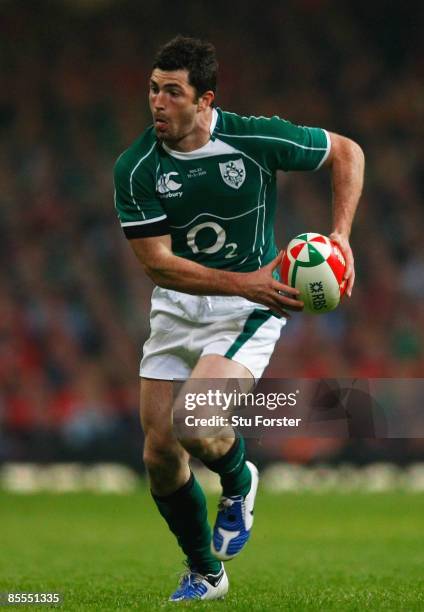 Rob Kearney of Ireland looks to pass during the RBS 6 Nations Championship match between Wales and Ireland at the Millennium Stadium on March 21,...