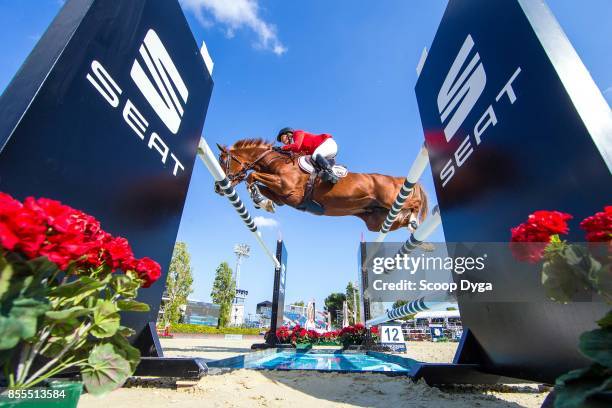 Elizabeth MADDEN of United States riding Darry Lou during the Longines FEI Nations Cup Jumping Final on September 28, 2017 in Barcelona, Spain.