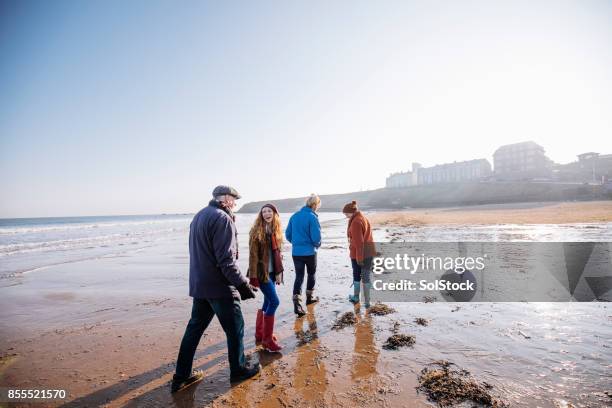 adults on the beach during winter - wisdom stock pictures, royalty-free photos & images