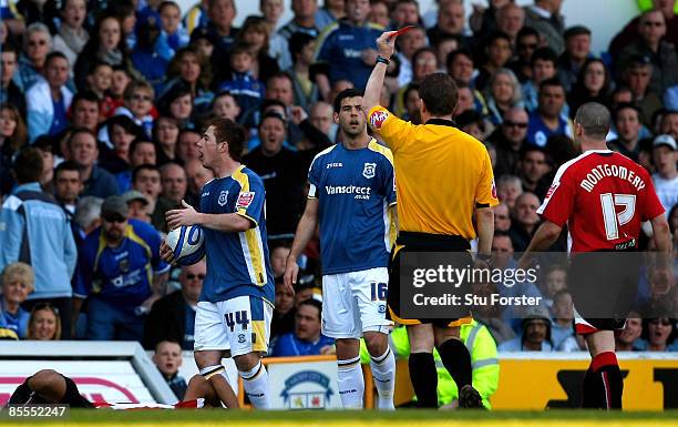 Referee Mr Paul Taylorsends off Ross McCormack for an elbow offence during the Coca Cola Championship match between Cardiff City and Sheffield United...
