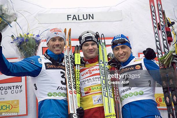 Switzerland's Dario Cologna won the men's 15 km pursuit during the Cross Country skiing world cup in Falun, on March 22, 2009. France Vincent Vittoz...