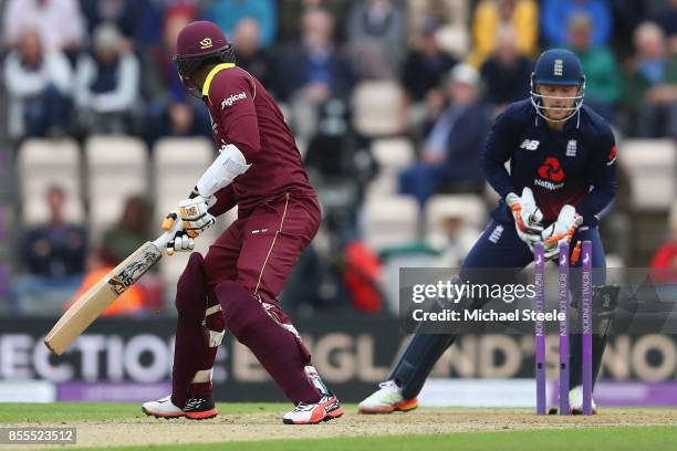 Jos Buttler of England stumps Marlon Samuels of West Indies off the bowling of Moeen Ali during the 5th Royal London One Day International match...