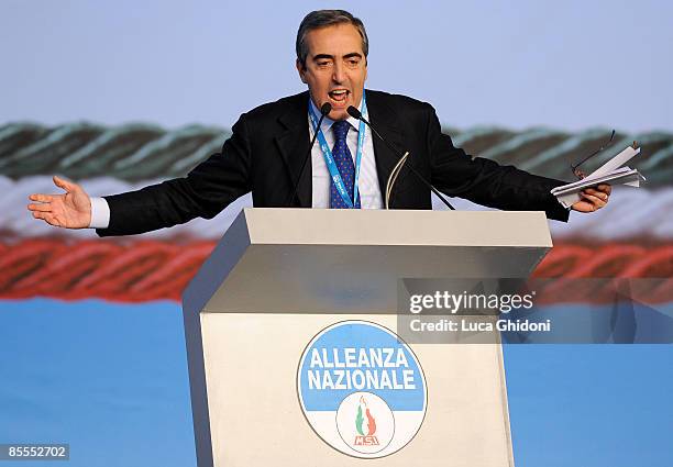 Maurizio Gasparri attends the last National Alliance party congress on March 22, 2009 in Rome, Italy. Alleanza Nazionale, the Italian right wing...