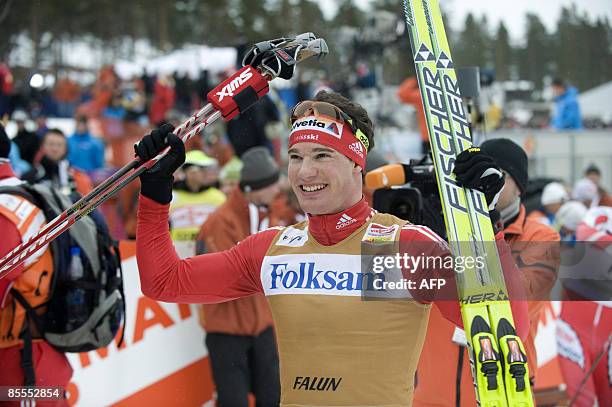 Switzerland's Dario Cologna won the over all Cross Country skiing world cup in Falun, on March 22, 2009. AFP Photo / Fredrik Sandberg / SCANPIX...