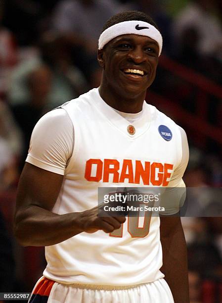 Guard Jonny Flynn of the Syracuse Orange reacts after scoring against the Arizona State Sun Devils during the second round of the NCAA Division I...