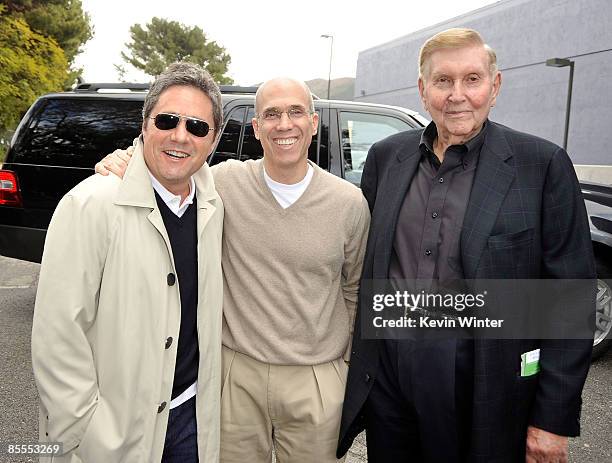 Of Paramount Pictures Brad Grey, and producer Jeffrey Katzenberg, and Viacom Chairman Sumner Redstone arrive at the premiere of Dreamworks' "Monsters...