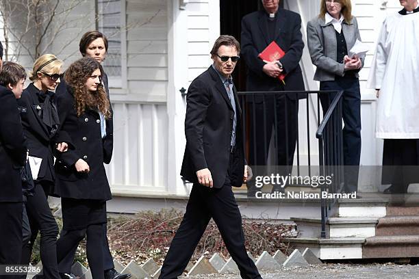 Actor Liam Neeson with family son Micheal Neeson, sister-in-law Joely Richardson, niece Daisy Bevan, and an unidentified person arrive for the...