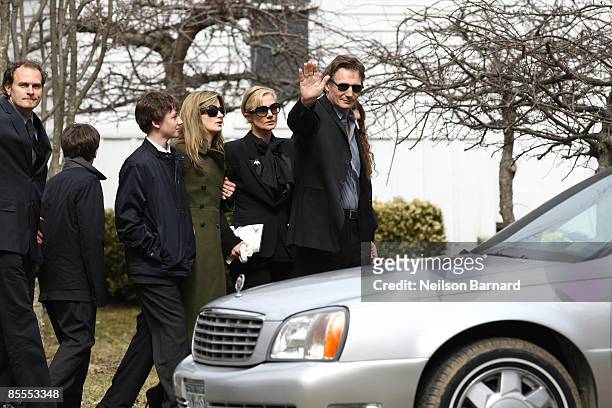 Actor Liam Neeson with family, son Micheal Neeson, son Daniel Neeson an unidentified woman, Joely Richardson , an unidentified person, and niece...