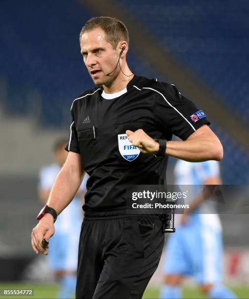 Referee Harald Lechner of Austria gestures during the UEFA Europa League, Group K stage match between S.S. Lazio and SV Zulte Waregem at Olympic...