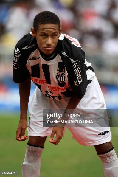 Brazilian forward Neymar, of Santos, get Brazilian forward Neymar, of Santos, get