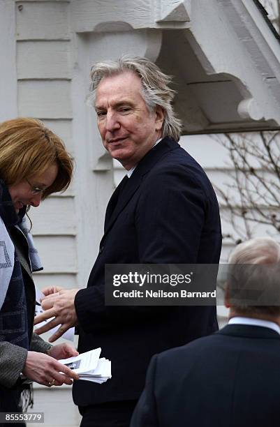 Actor Alan Rickman arrives for the funeral of actress Natasha Richardson at St. Peter's Lithgow Episcopal Church on March 22, 2009 in Lithgow, New...