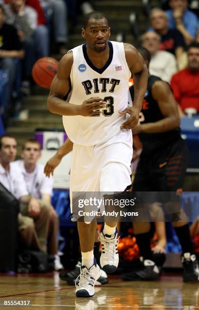 Sam Young of the Pittsburgh Panthers look son during a game against the Oklahoma State Cowboys during the second round of the NCAA Division I Men's...