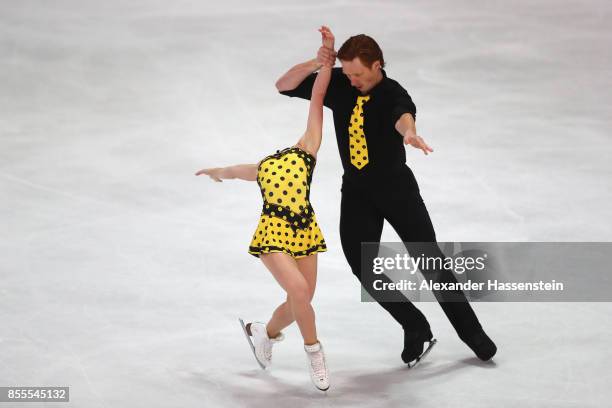 Evgenia Tarasova and Vladimir Morozov of Russia performs at the Pairs free skating during the 49. Nebelhorn Trophy 2017 at Eishalle Oberstdorf on...