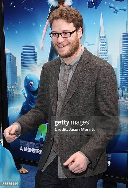 Actor Seth Rogen arrives at the premiere of Dreamworks' 'Monsters Vs. Aliens' held at the Gibson Amphitheatre on March 22, 2009 in Universal City,...