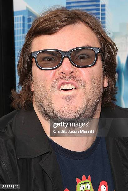 Actor Jack Black arrives at the premiere of Dreamworks' 'Monsters Vs. Aliens' held at the Gibson Amphitheatre on March 22, 2009 in Universal City,...