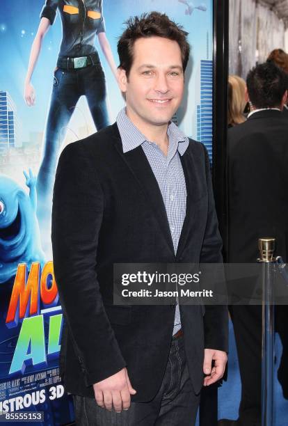 Actor Paul Rudd arrives at the premiere of Dreamworks' 'Monsters Vs. Aliens' held at the Gibson Amphitheatre on March 22, 2009 in Universal City,...
