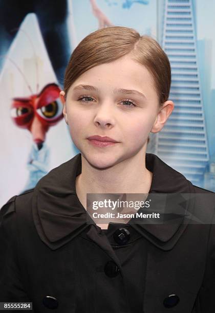 Actress Chloe Moretz arrives at the premiere of Dreamworks' 'Monsters Vs. Aliens' held at the Gibson Amphitheatre on March 22, 2009 in Universal...