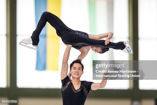 Tae Ok Ryom and Ju Sik Kim of DPR Korea compete in the Pairs Free Skating during the Nebelhorn Trophy 2017 at Eissportzentrum on September 29, 2017...