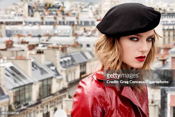 Model Lisa Louis poses at a beauty shoot for Madame Figaro on July 12, 2017 in Paris, France. Make-up by Guerlain. Trench , béret . PUBLISHED IMAGE....