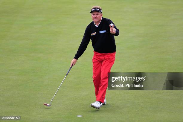 Paul Broadhurst of England in action during the second round of the Paris Legends Championship played at Le Golf National on September 29, 2017 in...